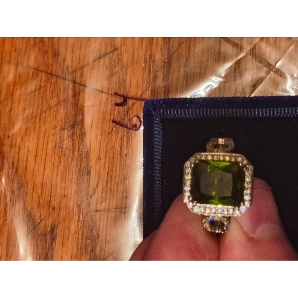 925 Green Cushion Cut Halo Statement Cocktail Ring Size 7.5 Womens pave setting
